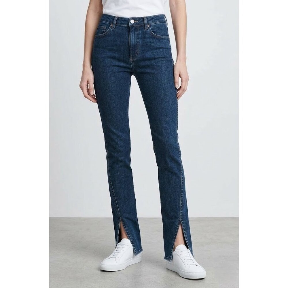NWT rag & bone Cate Mid-Rise Flare in Night Blue Slit Hem Stretch Jeans 24